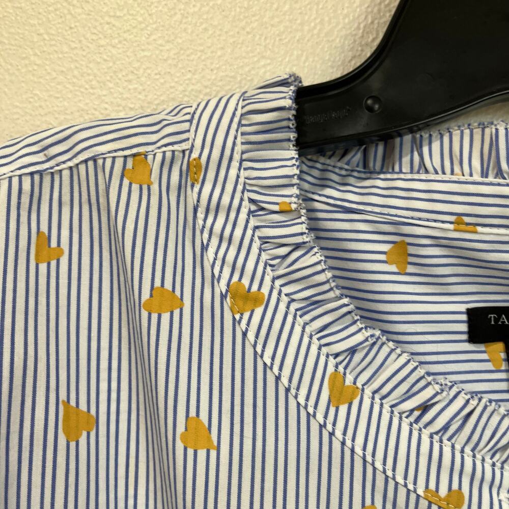 Talbots Plus 2X Blue Stripe Gold Heart Cotton Button Down Preppy Blouse - Picture 4 of 9